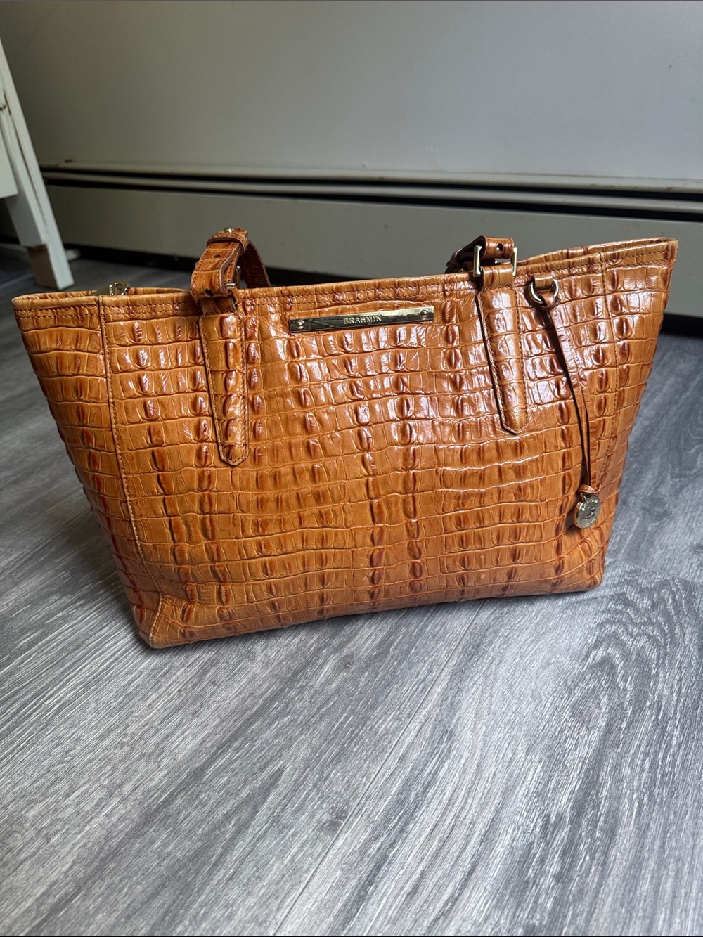 Brahmin Cognac Croc-Embossed Leather Tote